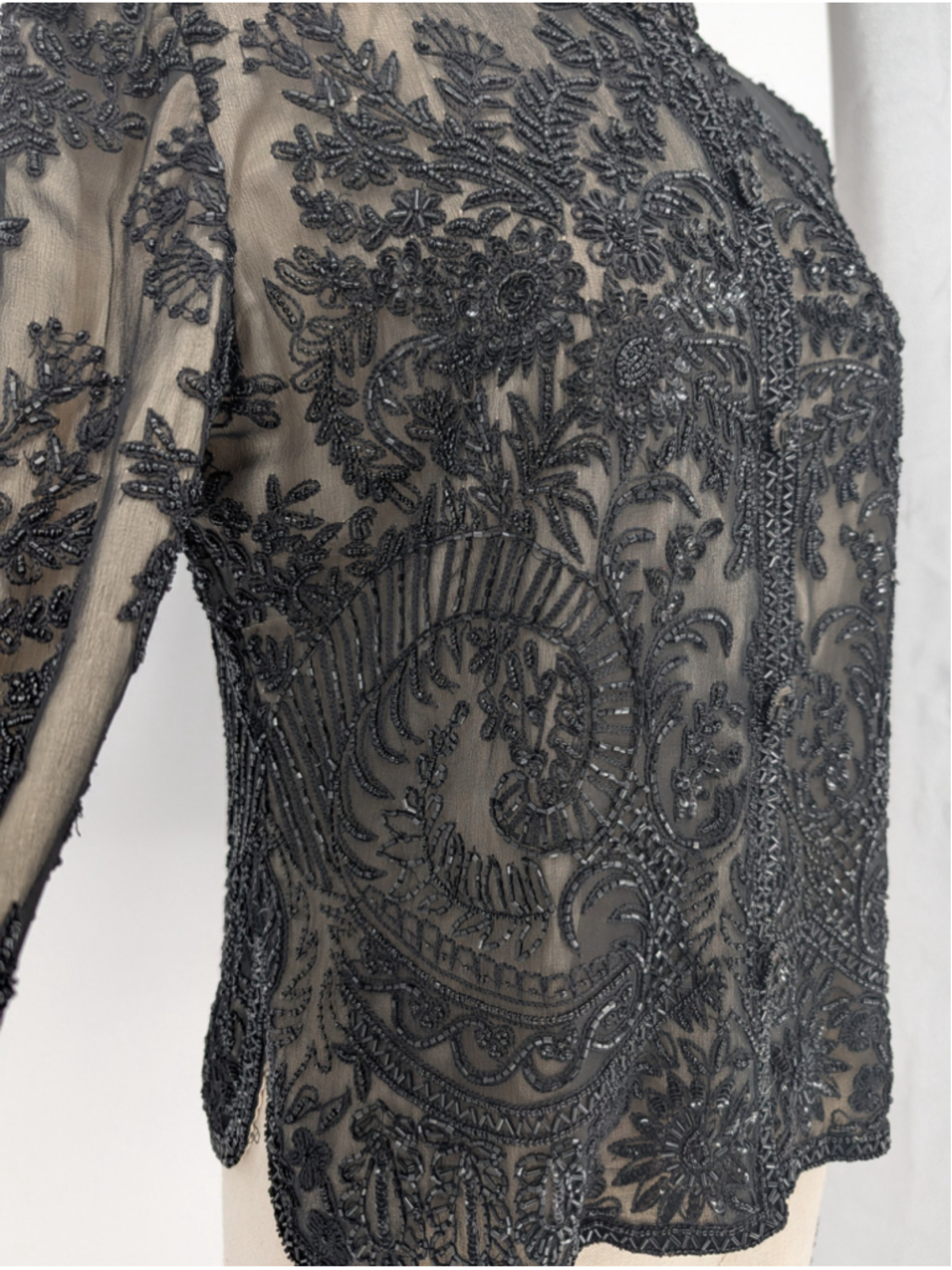 Vintage Adrianna Papell Evening Black Beaded Silk Jacket 90s Size L Y2K Formal - Picture 5 of 16